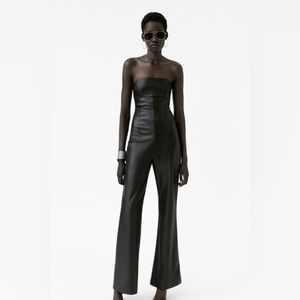 Zara strapless faux leather jumpsuit